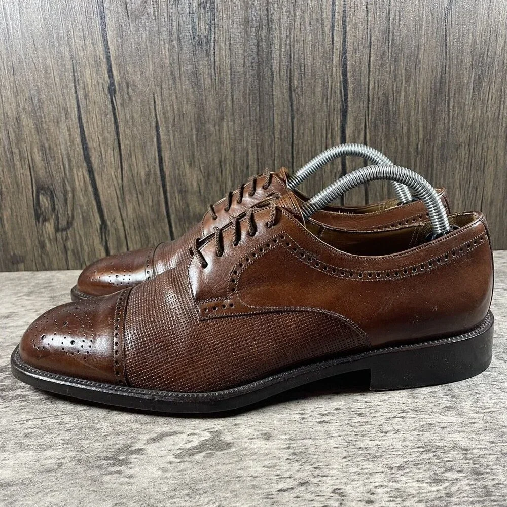 Mezlan Vicente Cap-Toe Brogue Oxford Brown Leather Men's Shoes Size 9.5 EUC - Picture 4 of 9